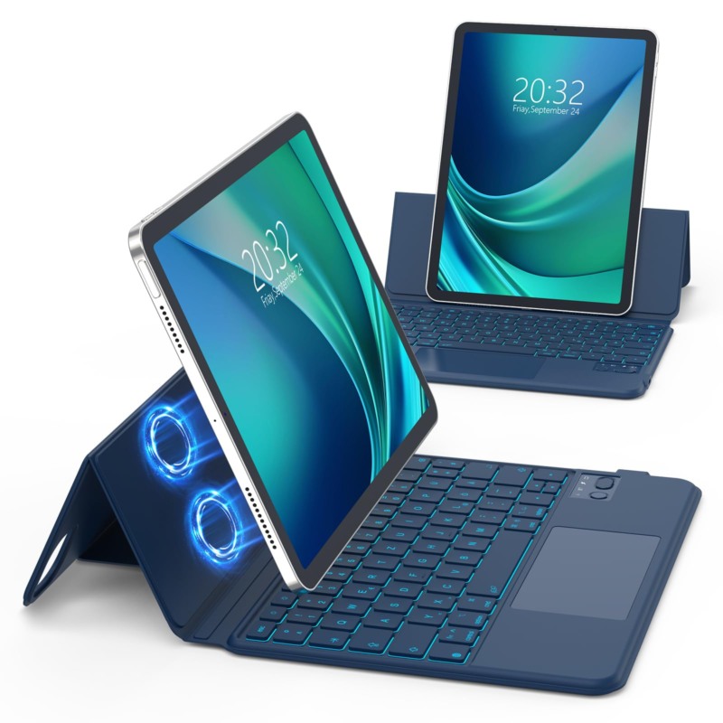 BETTDOW Capa com Teclado e Trackpad para iPad Pro de 11 polegadas (4ª/3ª/2ª/1ª) geração 2022 e Air 6ª (M2, 2024) e iPad Air 5ª/4ª geração de 10,9 polegadas, Ajustável horizontal e verticalmente