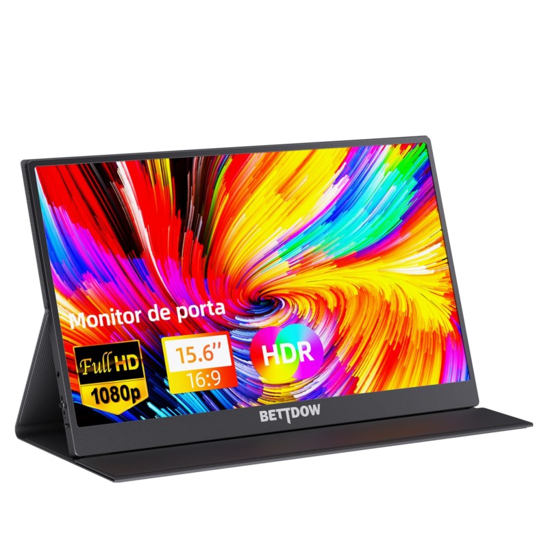 Monitor Portatil 15,6'', FHD 1080P 100% SRGB Monitor Portátil Conectado Com USB C Dupla/HDMI, IPS Extensor De Tela para Notebook com VESA e Funda Inteligente magnético, Plug and Play