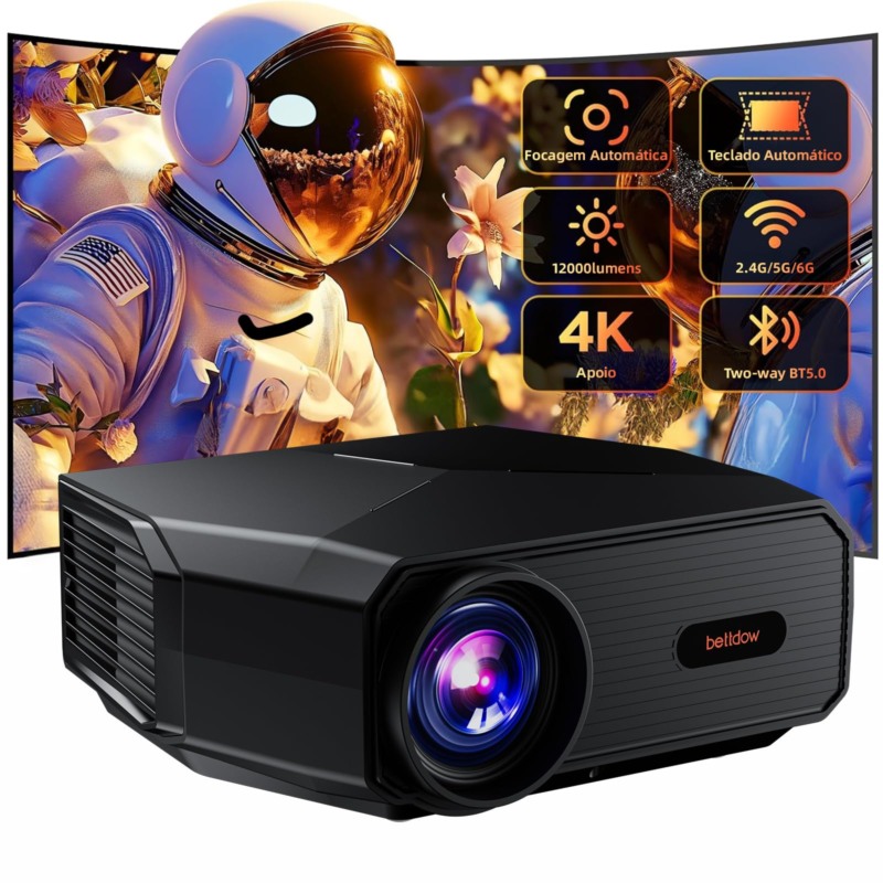 Bettdow Projetor 4k 8k 12000 Lumens Hd 1080p Compatível Completo De Android 9, Smart Projetores Retroprojetor Portatil 350 ANSI WiFi 6 BT5.0, Auto Correção Trapezoidal, Foco Automático