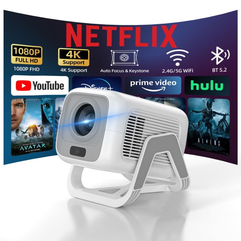 Bettdow Projetor 4k [Netflix-Licensed], Projetores Portatil 12000 Lumens Full Hd 1080p Compatível Com Android 13, HDR10+ Retroprojetor WiFi 6 BT 5.2, Keystone automático, Foco Automático
