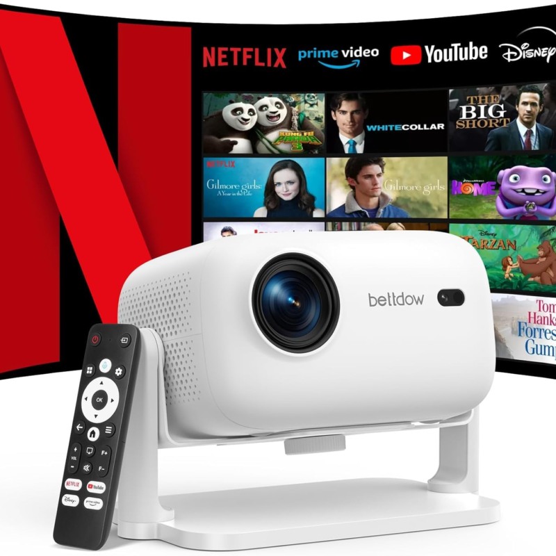 Bettdow Projetor 4k [Netflix-Licensed], Projetores Portatil 14000 Lumens Full Hd 1080p Compatível Com Android 13, Design à prova de poeira, Retroprojetor WiFi 6 BT 5.2,Foco Automático